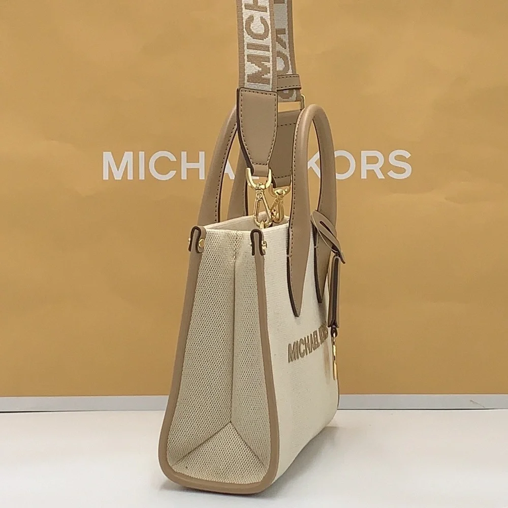 Michael Kors Mirella Small Shopper Top Zip Crossbody Bag Camel MK NWT